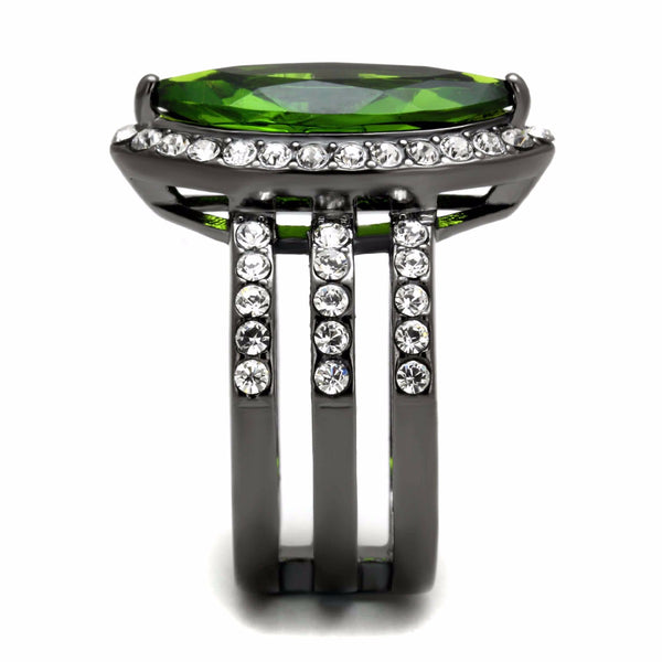 19x8mm Marquise Green CZ Three Side Rows IP Light Black Stainless Steel Ring - LA NY Jewelry