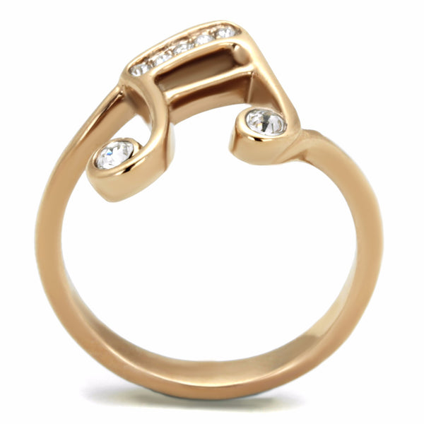 Top Grade Crystal on Music Note Symbol Rose Gold IP Stainless Steel Ring - LA NY Jewelry
