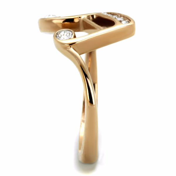 Top Grade Crystal on Music Note Symbol Rose Gold IP Stainless Steel Ring - LA NY Jewelry
