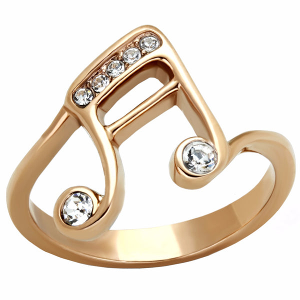 Top Grade Crystal on Music Note Symbol Rose Gold IP Stainless Steel Ring - LA NY Jewelry