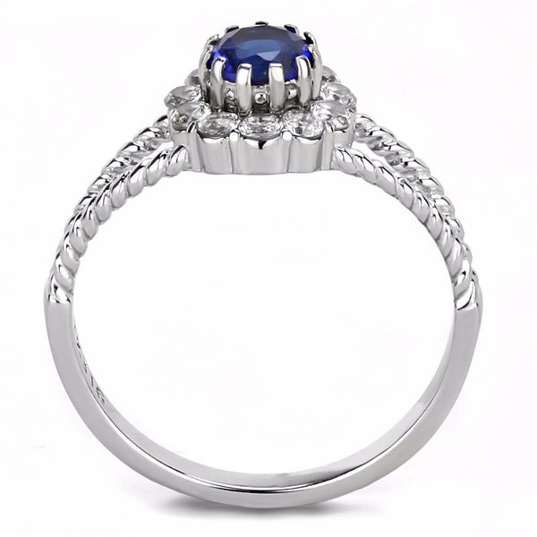 Women's 5x5mm Round Cut Sapphire CZ Center Stainless Steel Cocktail Ring - LA NY Jewelry