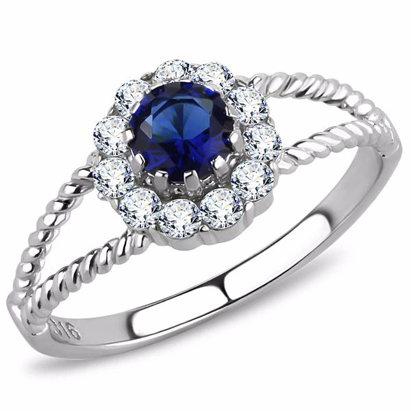 Women's 5x5mm Round Cut Sapphire CZ Center Stainless Steel Cocktail Ring - LA NY Jewelry