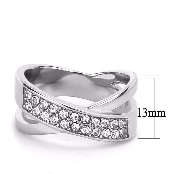 Top Quality CZ Two Rows Set in X Shape Stainless Steel Eternity Band - LA NY Jewelry