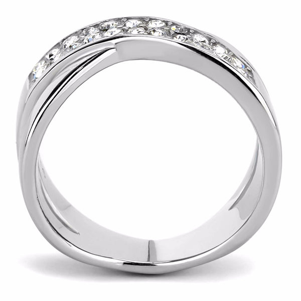Top Quality CZ Two Rows Set in X Shape Stainless Steel Eternity Band - LA NY Jewelry