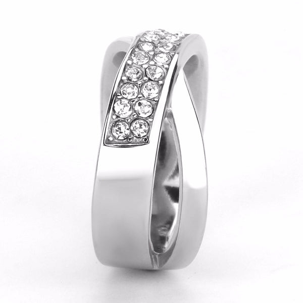 Top Quality CZ Two Rows Set in X Shape Stainless Steel Eternity Band - LA NY Jewelry