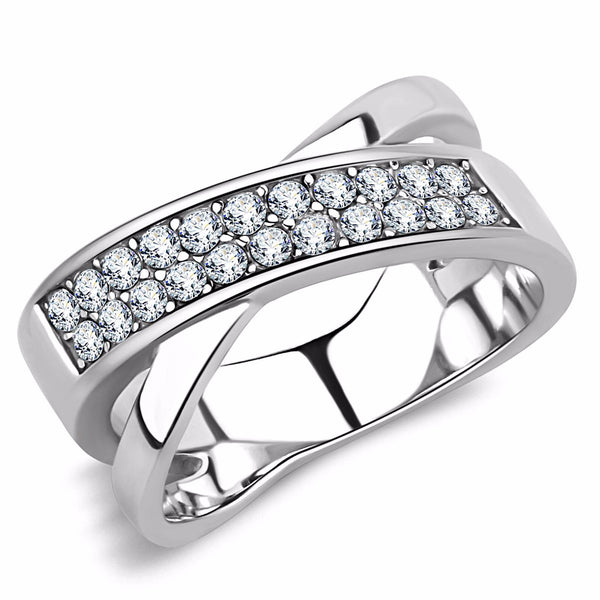 Top Quality CZ Two Rows Set in X Shape Stainless Steel Eternity Band - LA NY Jewelry