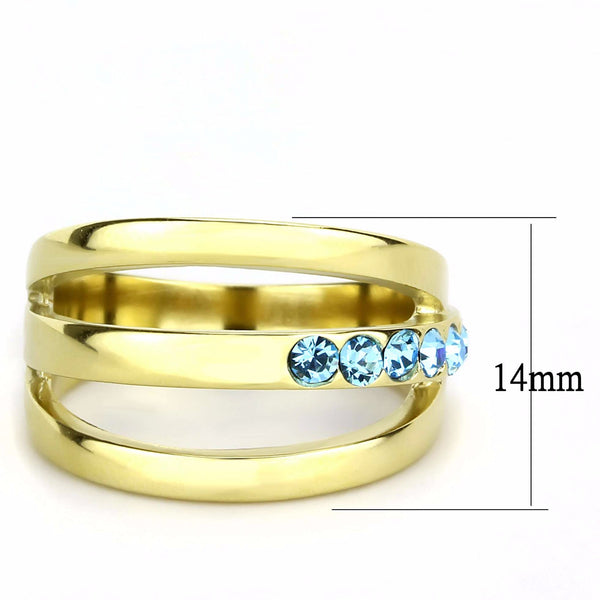 3x3mm Round Cut Sea Blue Topaz CZ Gold IP Stainless Steel Band - LA NY Jewelry