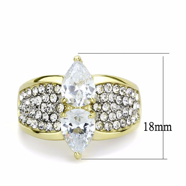 Women's Two 8x6mm Pear Cut CZs Center Gold IP Stainless Steel Wedding Ring - LA NY Jewelry