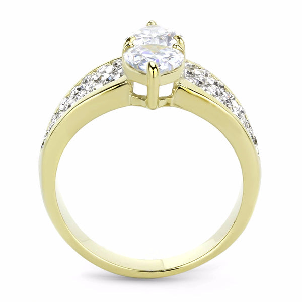 Women's Two 8x6mm Pear Cut CZs Center Gold IP Stainless Steel Wedding Ring - LA NY Jewelry