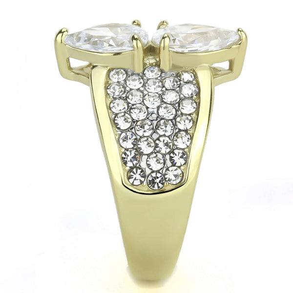 Women's Two 8x6mm Pear Cut CZs Center Gold IP Stainless Steel Wedding Ring - LA NY Jewelry