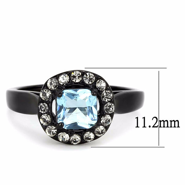 Women's 6x6mm Princess Cut Topaz CZ Center Black IP Stainless Steel Cocktail Ring - LA NY Jewelry