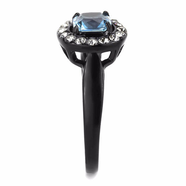 Women's 6x6mm Princess Cut Topaz CZ Center Black IP Stainless Steel Cocktail Ring - LA NY Jewelry