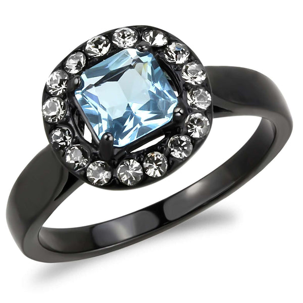 Women's 6x6mm Princess Cut Topaz CZ Center Black IP Stainless Steel Cocktail Ring - LA NY Jewelry
