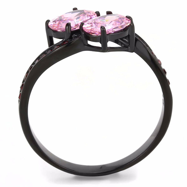 Two 0f 7x5mm Oval Cut Pink CZs Center Black IP Stainless Steel Cocktail Ring - LA NY Jewelry