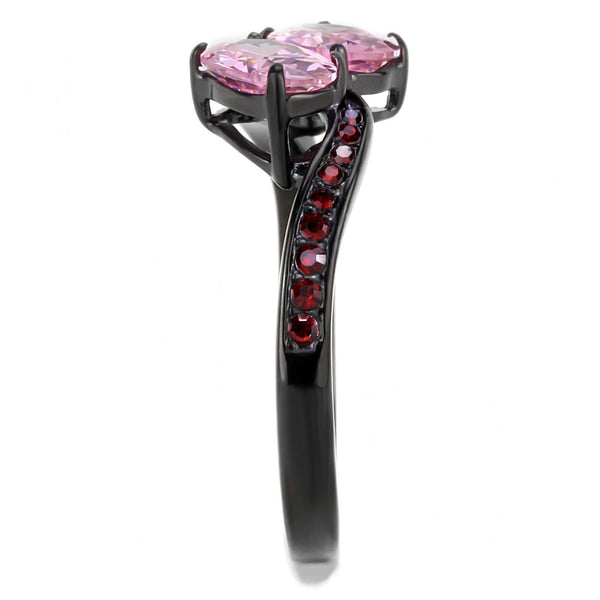 Two 0f 7x5mm Oval Cut Pink CZs Center Black IP Stainless Steel Cocktail Ring - LA NY Jewelry