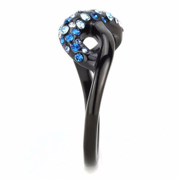 Top Grade Multi-Color Crystal Wavy Line X Shape Black IP Stainless Steel Band - LA NY Jewelry