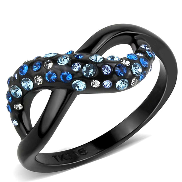 Top Grade Multi-Color Crystal Wavy Line X Shape Black IP Stainless Steel Band - LA NY Jewelry