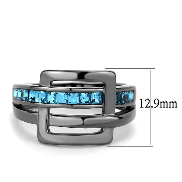 3x3mm Princess Cut Sea Blue Topaz CZ Light Black IP Stainless Steel Band - LA NY Jewelry