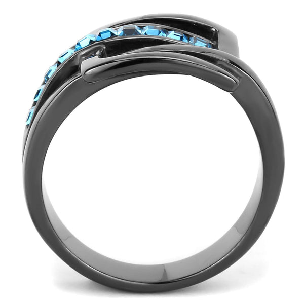 3x3mm Princess Cut Sea Blue Topaz CZ Light Black IP Stainless Steel Band - LA NY Jewelry