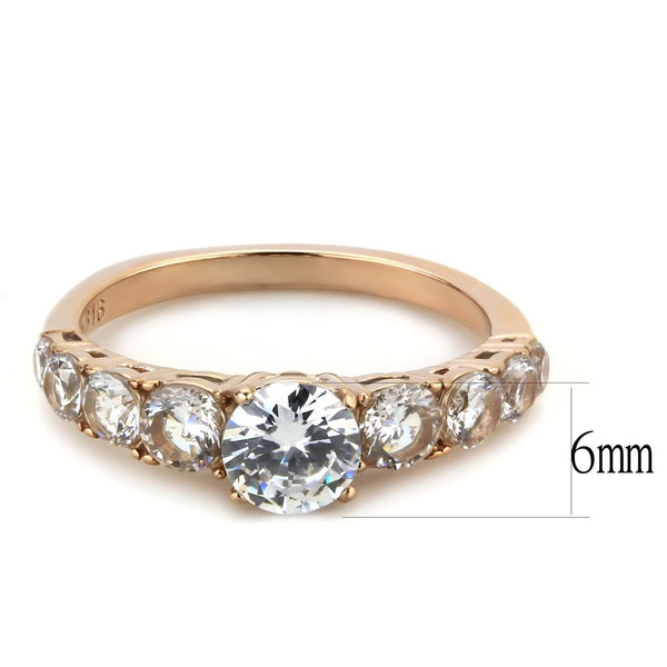 6x6mm Round Cut CZ Center Rose Gold IP Stainless Steel Wedding Anniversary Ring - LA NY Jewelry