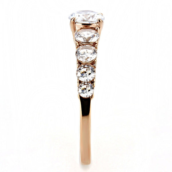 6x6mm Round Cut CZ Center Rose Gold IP Stainless Steel Wedding Anniversary Ring - LA NY Jewelry