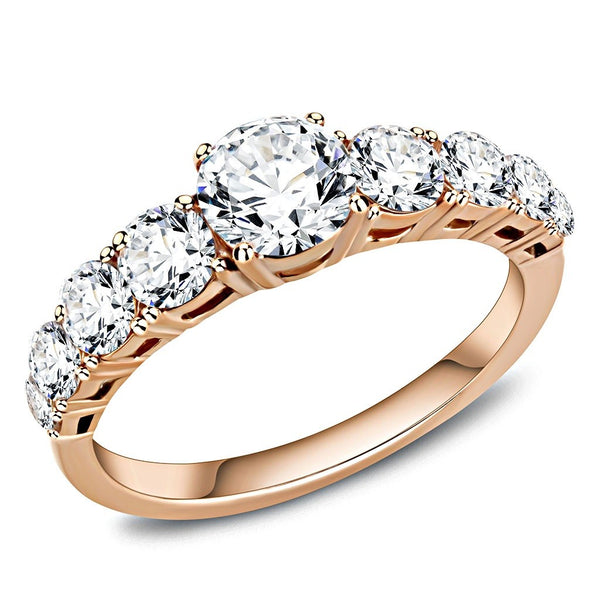 6x6mm Round Cut CZ Center Rose Gold IP Stainless Steel Wedding Anniversary Ring - LA NY Jewelry