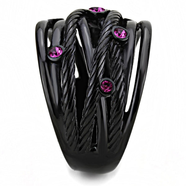 Top Grade Fuchsia Crystal Designer Black IP Stainless Steel Womens Wide Band - LA NY Jewelry