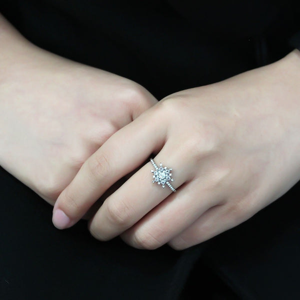 AAA-Qualität, klarer Zirkonia auf Schneeflockenform, Edelstahl, schmales Eternity Pave-Band für Damen