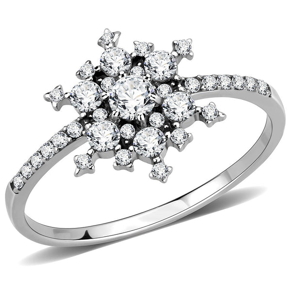 AAA-Qualität, klarer Zirkonia auf Schneeflockenform, Edelstahl, schmales Eternity Pave-Band für Damen