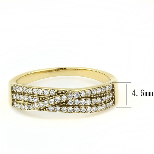 AAA Grade Clear CZ on Three Row Gold IP Stainless Steel Womens Eternity Pave Band