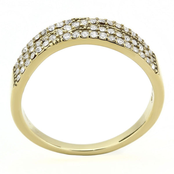 AAA Grade Clear CZ on Three Row Gold IP Stainless Steel Womens Eternity Pave Band