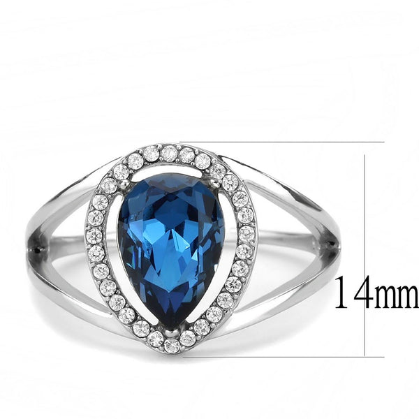 Montana Blue Pear Cut CZ on Pear Shape Stainless Steel Womens Wedding Thin Band