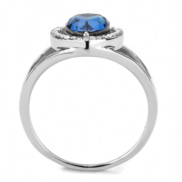 Montana Blue Pear Cut CZ on Pear Shape Stainless Steel Womens Wedding Thin Band