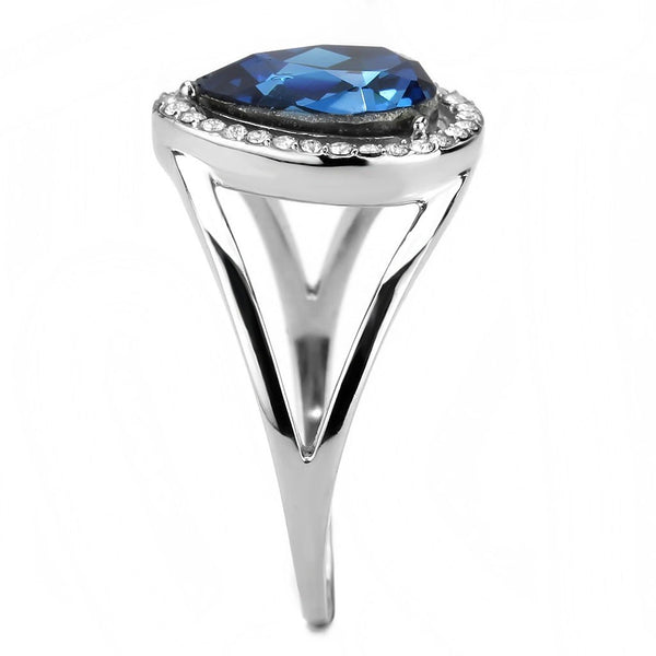 Montana Blue Pear Cut CZ on Pear Shape Stainless Steel Womens Wedding Thin Band