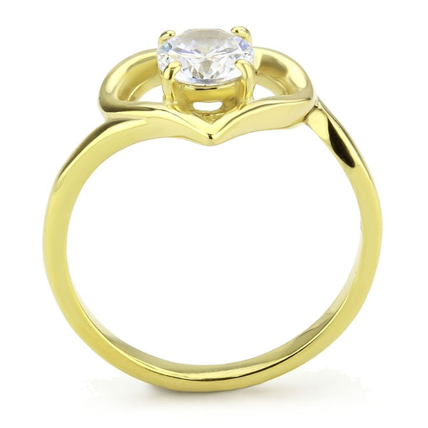 6x6mm Klare Runde CZ Innen Herz Form Damen Gold IP Edelstahl Band