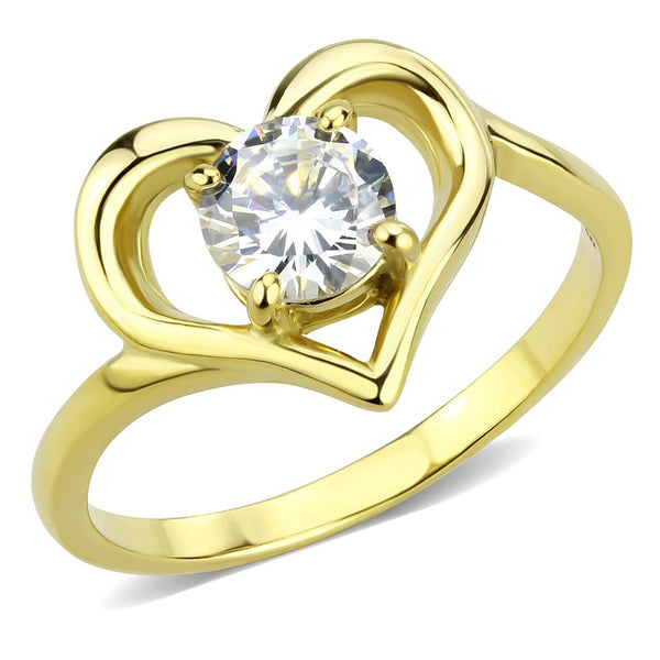 6x6mm Klare Runde CZ Innen Herz Form Damen Gold IP Edelstahl Band