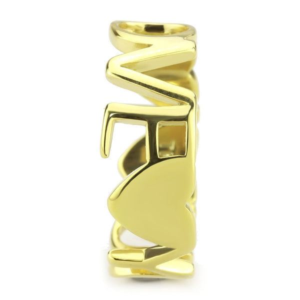 Love You Lettering Between Heart Shape Womens Gold IP Stainless Steel Band