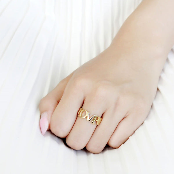 Love You Lettering Between Heart Shape Womens Gold IP Stainless Steel Band