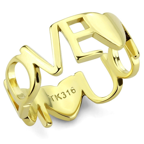 Love You Lettering Between Heart Shape Womens Gold IP Stainless Steel Band
