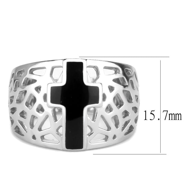 Schwarzer christlicher Heiliger Kreuz Damen 316 Edelstahl breiter Band religiöser Ring