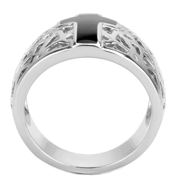 Schwarzer christlicher Heiliger Kreuz Damen 316 Edelstahl breiter Band religiöser Ring