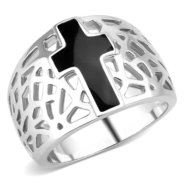 Schwarzer christlicher Heiliger Kreuz Damen 316 Edelstahl breiter Band religiöser Ring