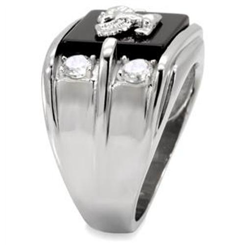 316L Stainless Steel American Eagle on Onyx & CZ Ring - LA NY Jewelry