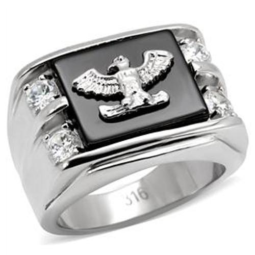 316L Stainless Steel American Eagle on Onyx & CZ Ring - LA NY Jewelry