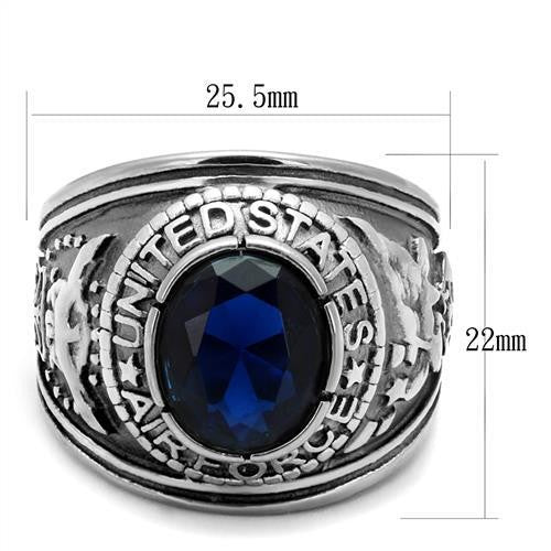 316 Edelstahl-Breitband-Air Force-Herrenring mit Saphir und Zirkonia
