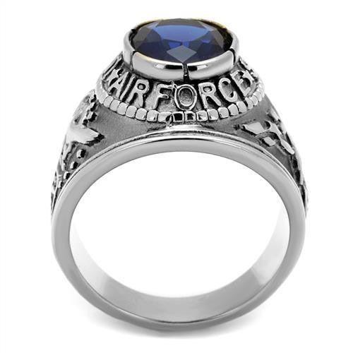 316 Edelstahl-Breitband-Air Force-Herrenring mit Saphir und Zirkonia