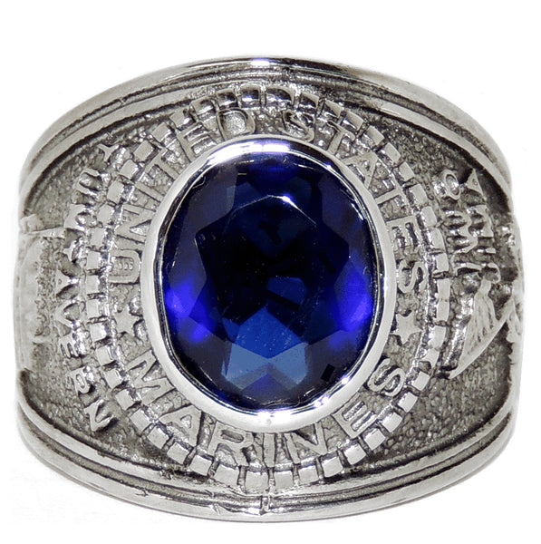 316 Stainless Steel Wide Band Marine Mens Sapphire CZ Ring - LA NY Jewelry