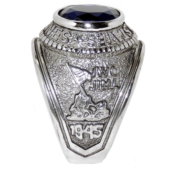 316 Stainless Steel Wide Band Marine Mens Sapphire CZ Ring - LA NY Jewelry