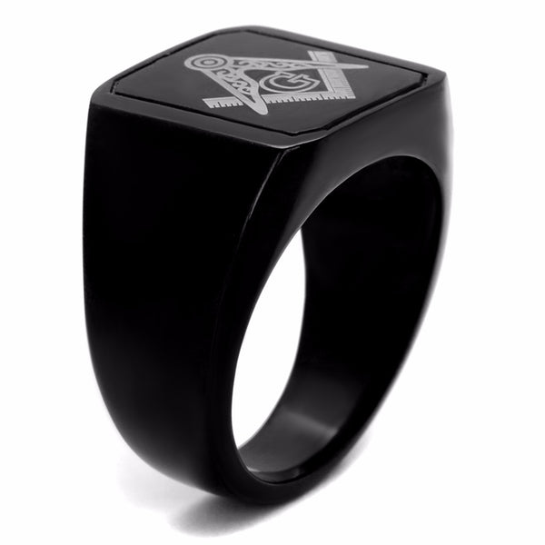 Black IP Stainless Steel Masonic Men's Wide Band Ring - LA NY Jewelry