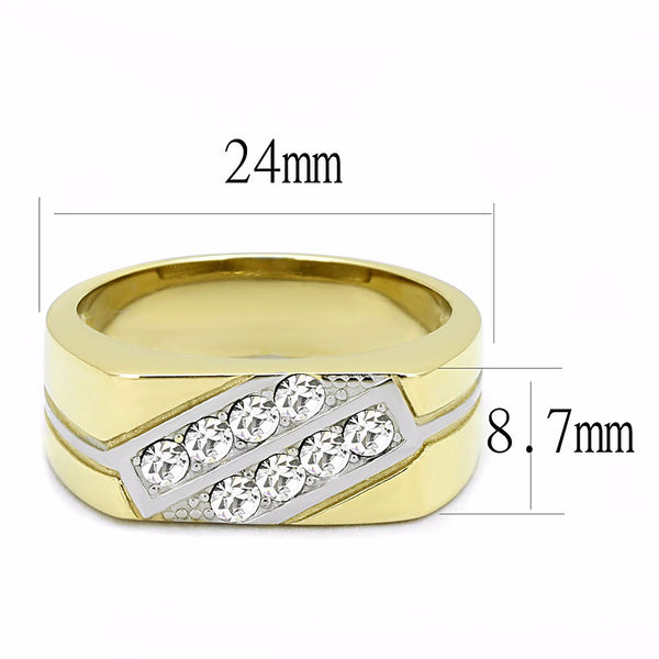 Top Grade Crystal Set in Two-Tone IP Gold Stainless Steel Mens Ring - LA NY Jewelry